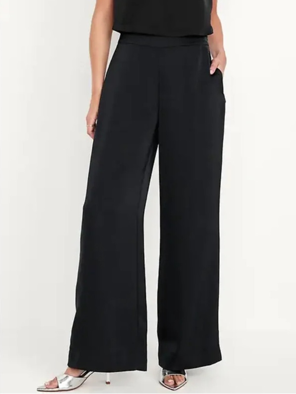 Old Navy | Black High-Waisted Satin Super Wide-Leg Pants